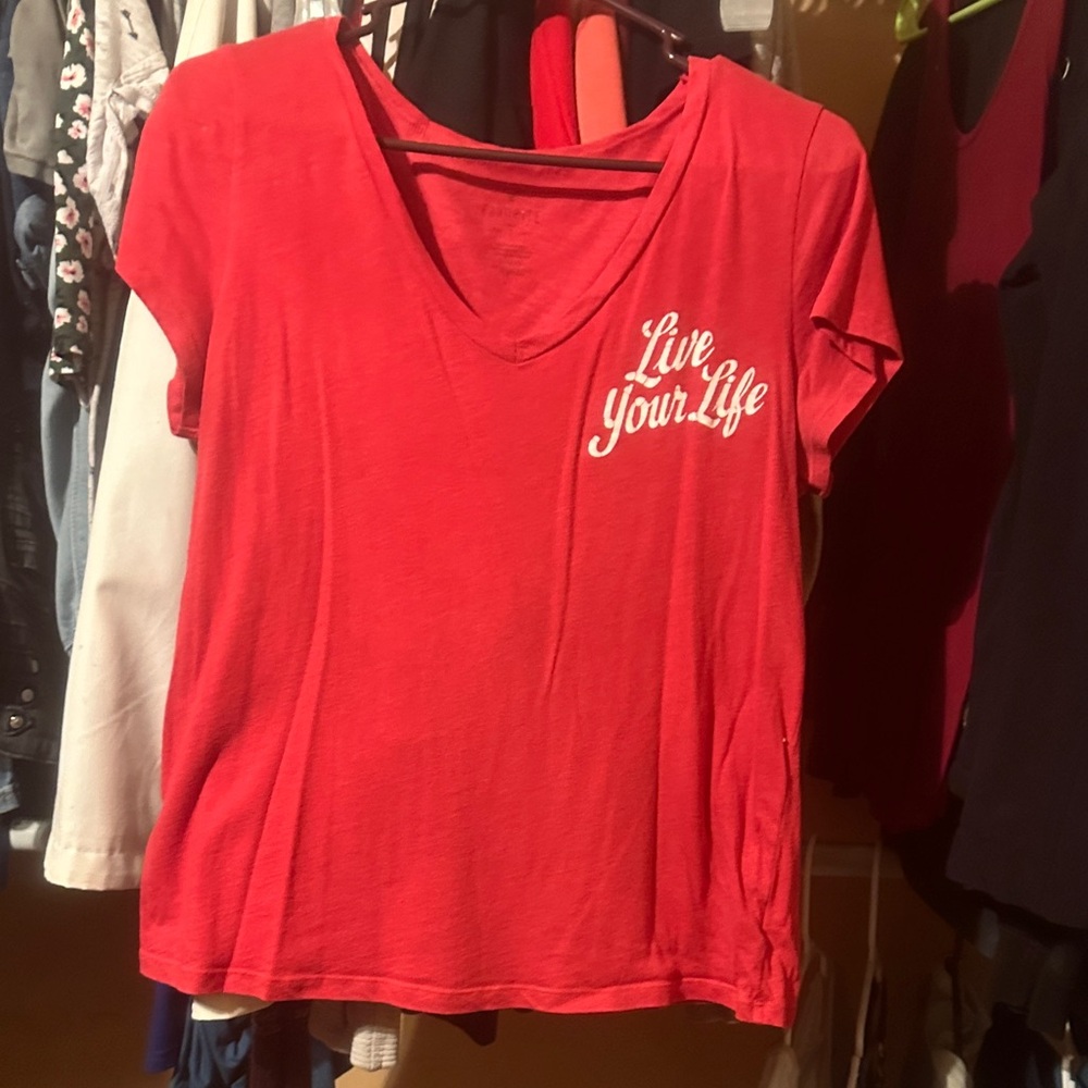 American Eagle Outfitters Red V-Neck Tee